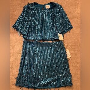 Teal Saylor Two Piece Sequin Top & Skirt